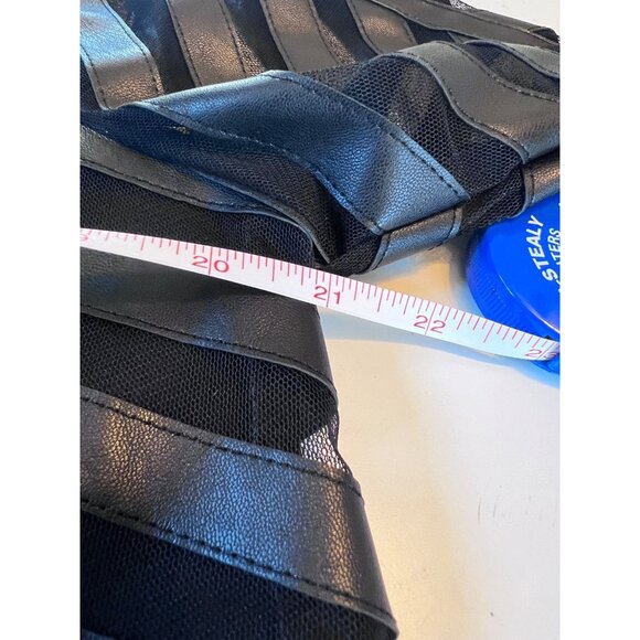 New! Black Sheer Stripe Mesh Vegan Leather Zip Jacket Colleen Lopez, Size Medium - Picture 9 of 10